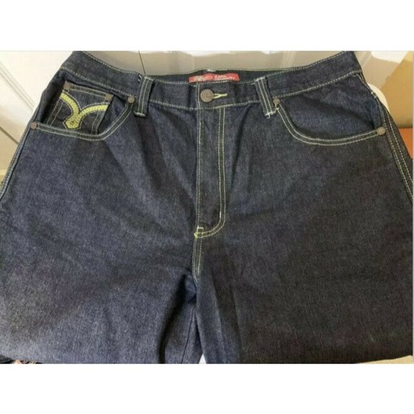 Jinzu Denim Mens Size 38 X 32 Sword Pockets Embroidered Baggy Loose Hip Hop Blue - Picture 4 of 7